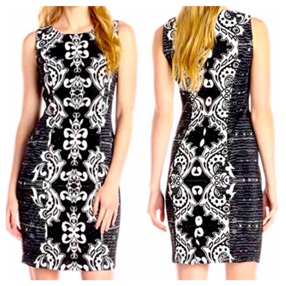 NYDJ Lift Tuck Technology Damask Abstract Print Sleeveless Sheath Dress Sz 8 - Picture 1 of 13